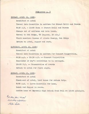 Tennessee Trip
Schedule, Page 2
