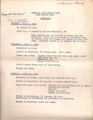 Tennessee Trip
Schedule, Page 1
