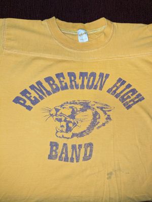 Click to view full size image
==============
1977-1978 Pemberton Band Tee (Front)
1977-1978 Pemberton Band Tee (Front)